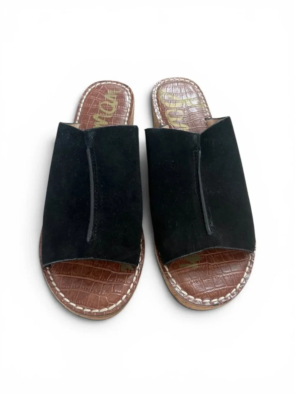 Sam Edelman Black Suede Cork Wedge Slide Sandals Size 11